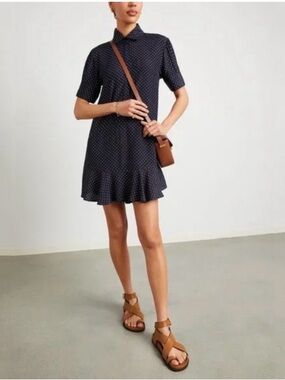 Goop G. Label Denise Navy Polka Dot Print Mini Shirt Dress Size 2 - XS